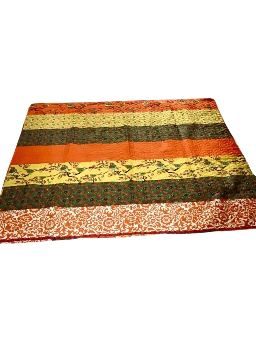 Quilted reversible Floral/Birds warm colored Throw